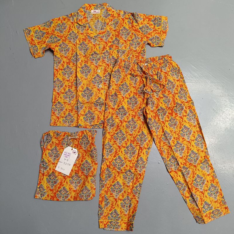 4-5 Year Cotton Half Sleeves Shirt Collar Neck Full Pajama Set