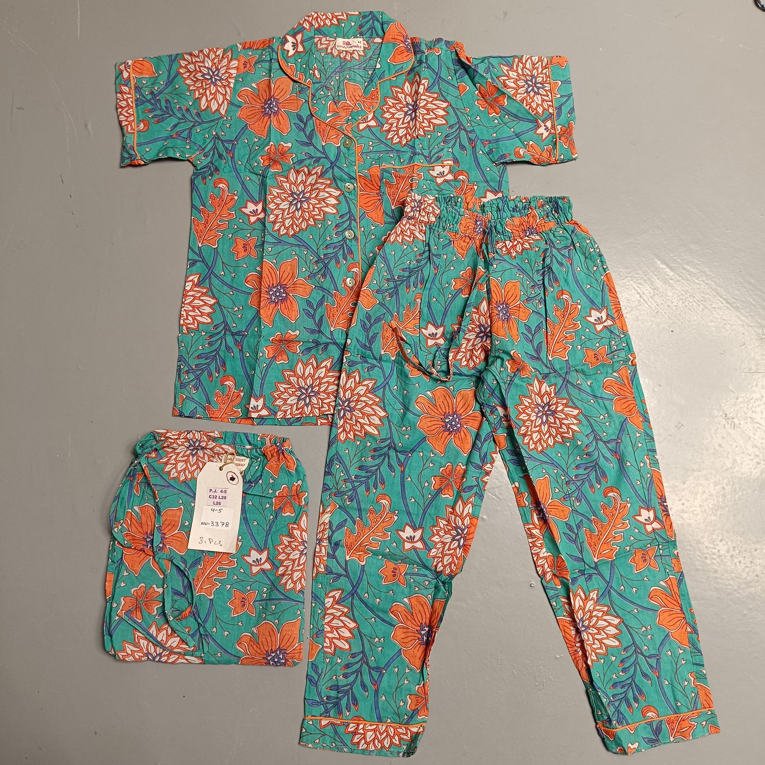 4-5 Year Cotton Half Sleeves Shirt Collar Neck Full Pajama Set