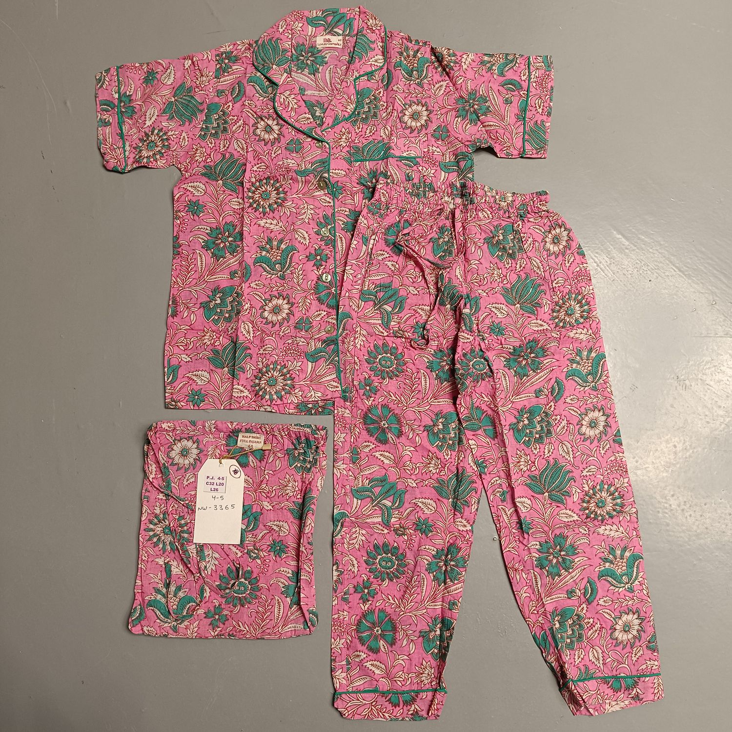 4-5 Year Cotton Half Sleeves Shirt Collar Neck Full Pajama Set