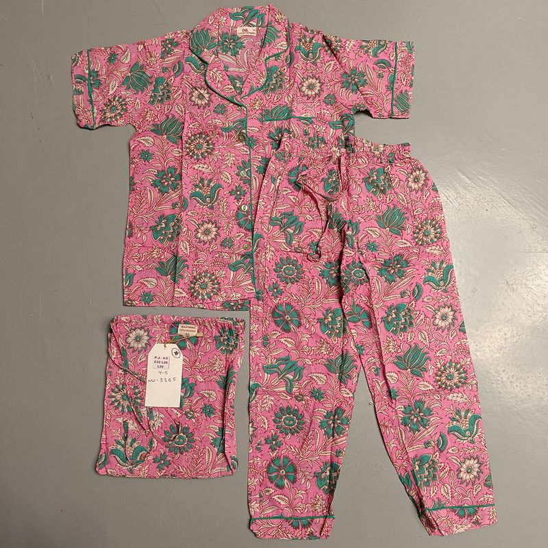 4-5 Year Cotton Half Sleeves Shirt Collar Neck Full Pajama Set
