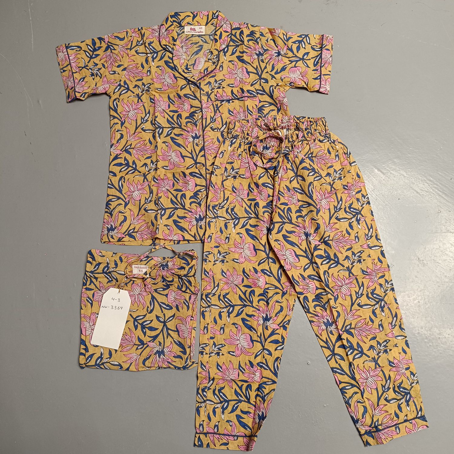 4-5 Year Cotton Half Sleeves Shirt Collar Neck Full Pajama Set