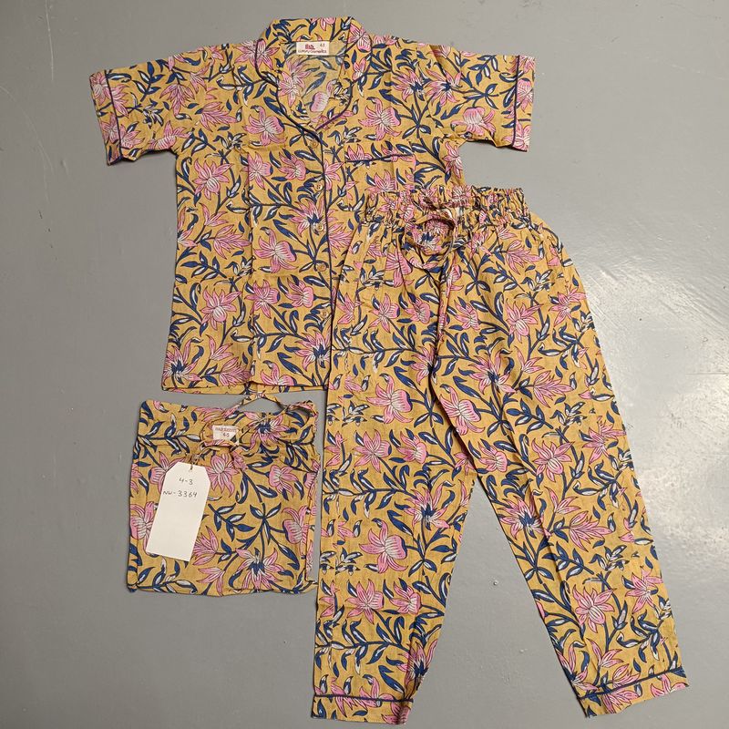 4-5 Year Cotton Half Sleeves Shirt Collar Neck Full Pajama Set