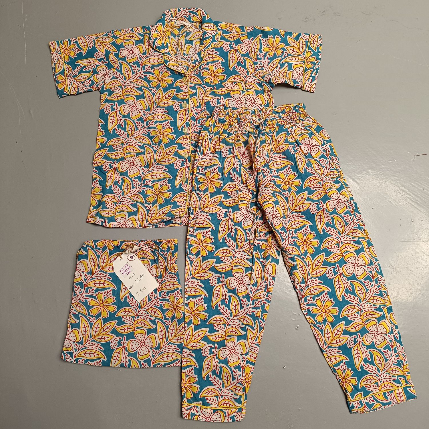 4-5 Year Cotton Half Sleeves Shirt Collar Neck Full Pajama Set