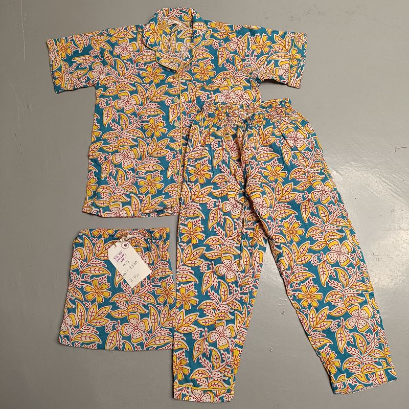 4-5 Year Cotton Half Sleeves Shirt Collar Neck Full Pajama Set