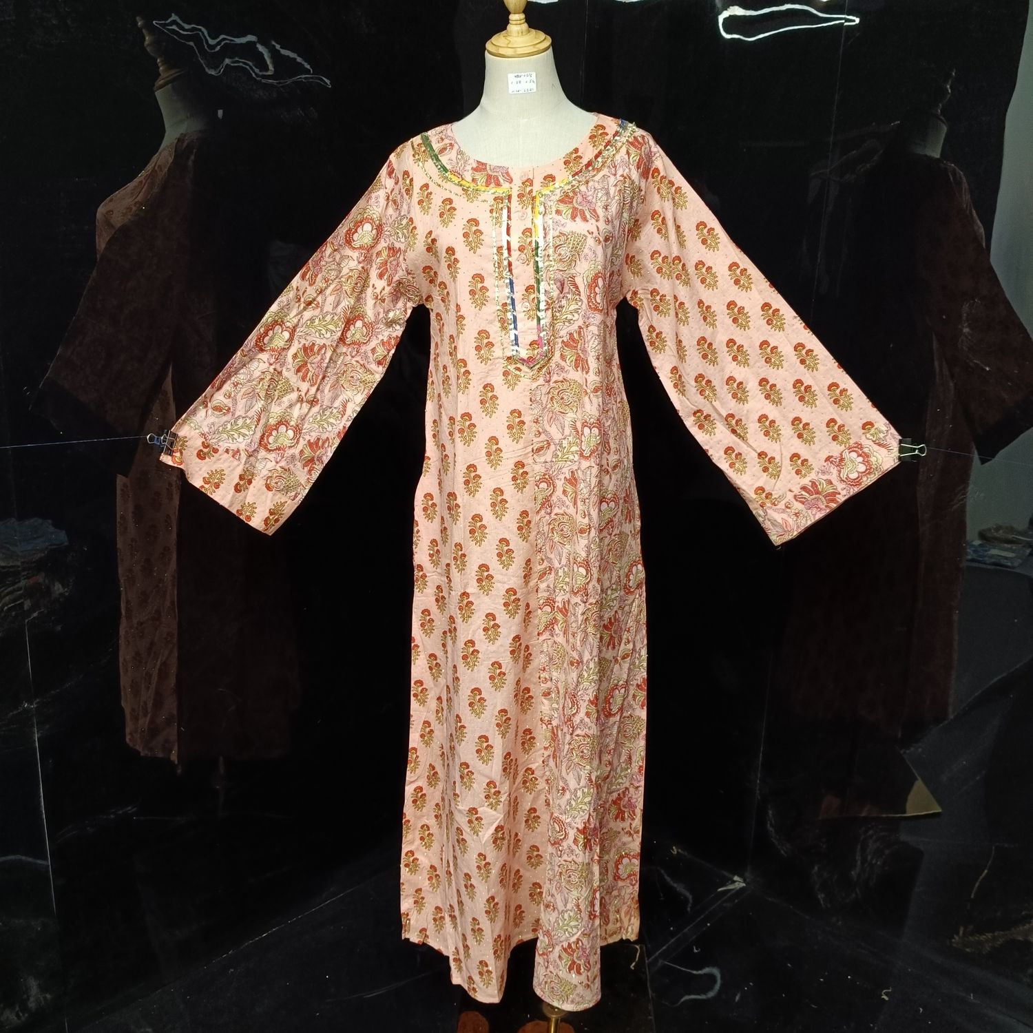 S/XS Noorain crystal Printed Cotton Dress 54" Long Jalabiya