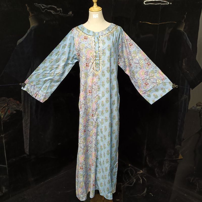 S/M Noorain Crystal Printed Cotton Dress 57" Long Jalabiya