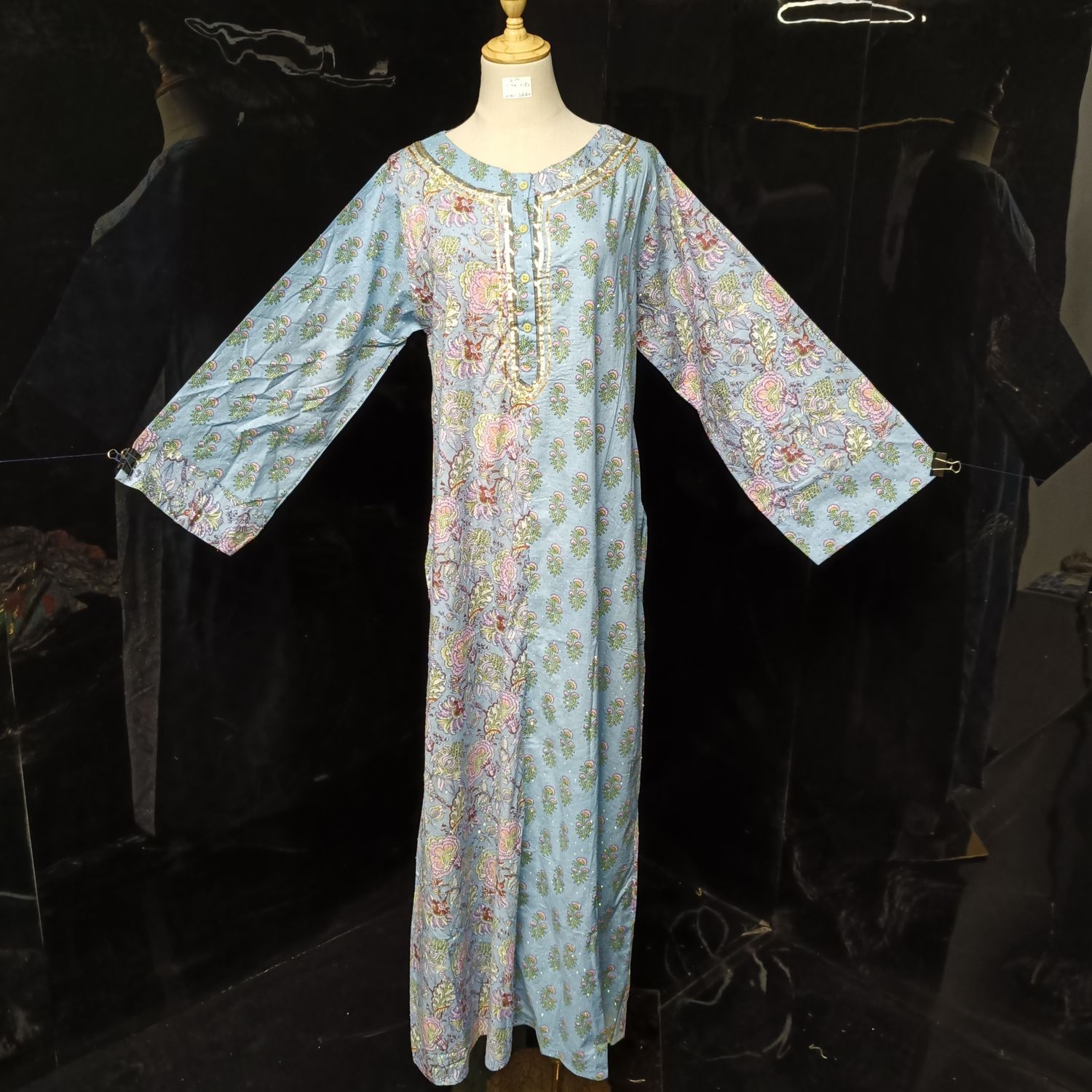 S/M Noorain Crystal Printed Cotton Dress 57" Long Jalabiya