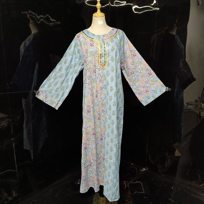 L/XL Noorain Crystal Printed Cotton Dress 57" Long Jalabiya