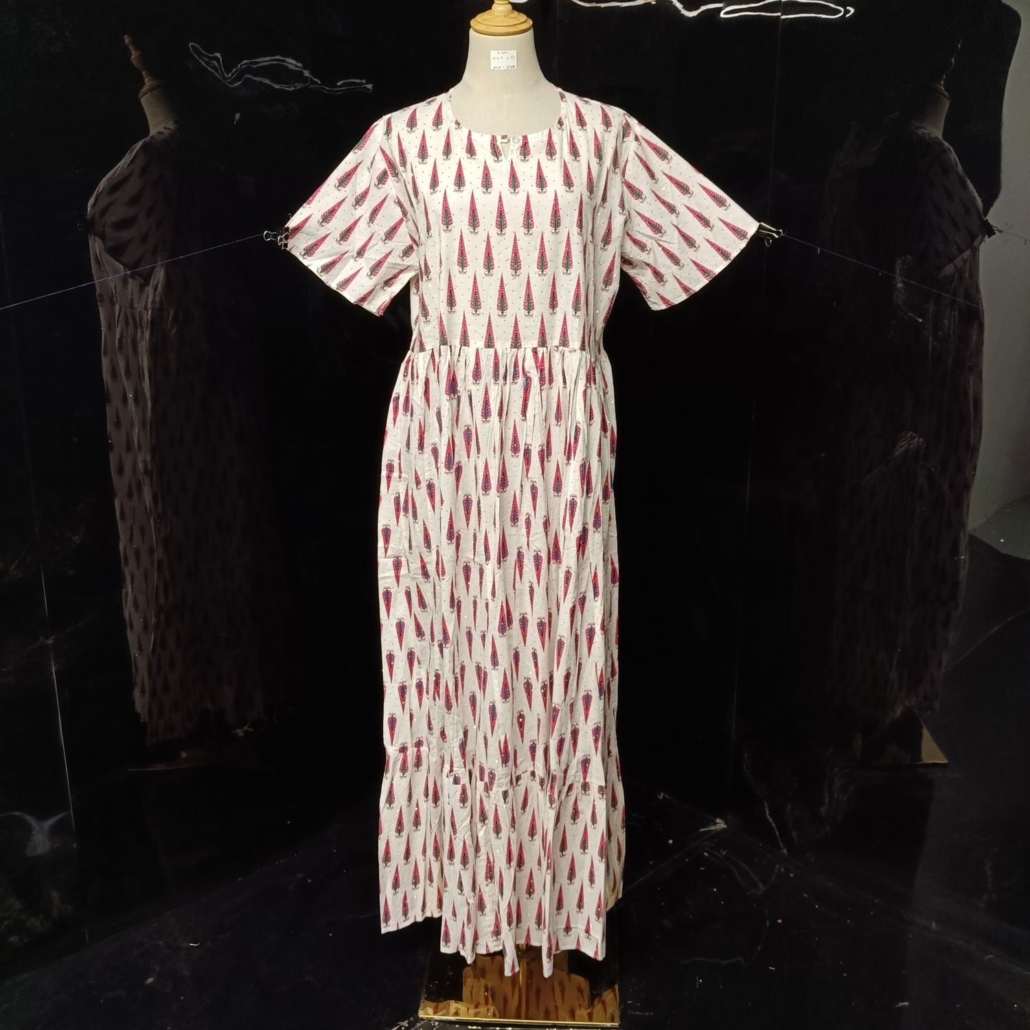 L/XL Spcial Crystal Printed Cotton Dress 57" Long Jalabiya
