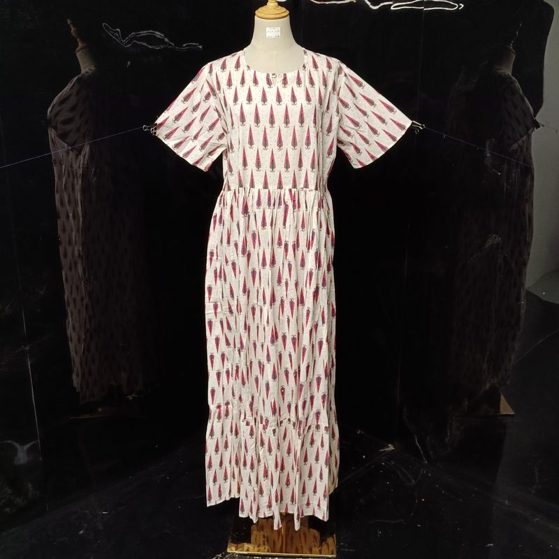 L/XL Spcial Crystal Printed Cotton Dress 57" Long Jalabiya