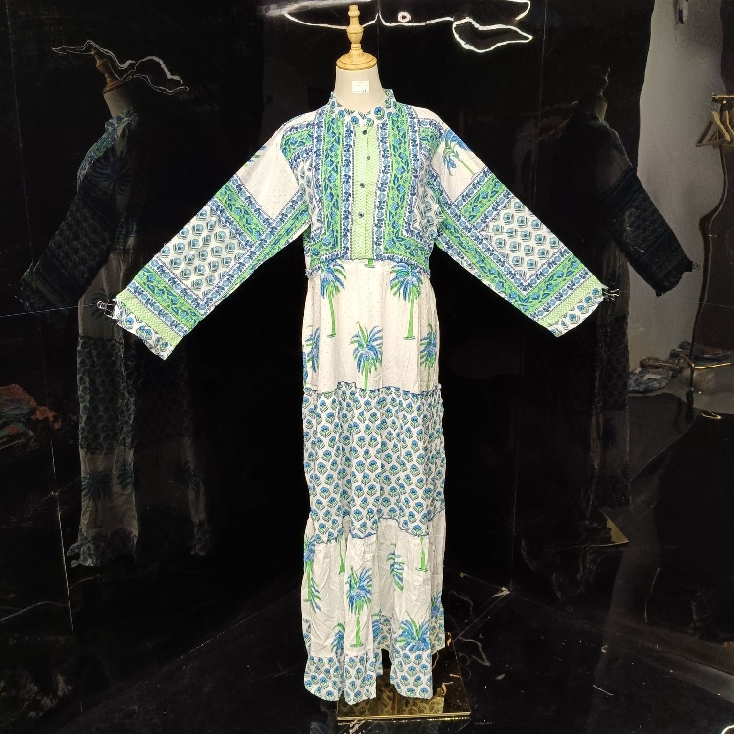 L/XL Afifa crystal Printed Cotton Dress 57" Long Jalabiya  