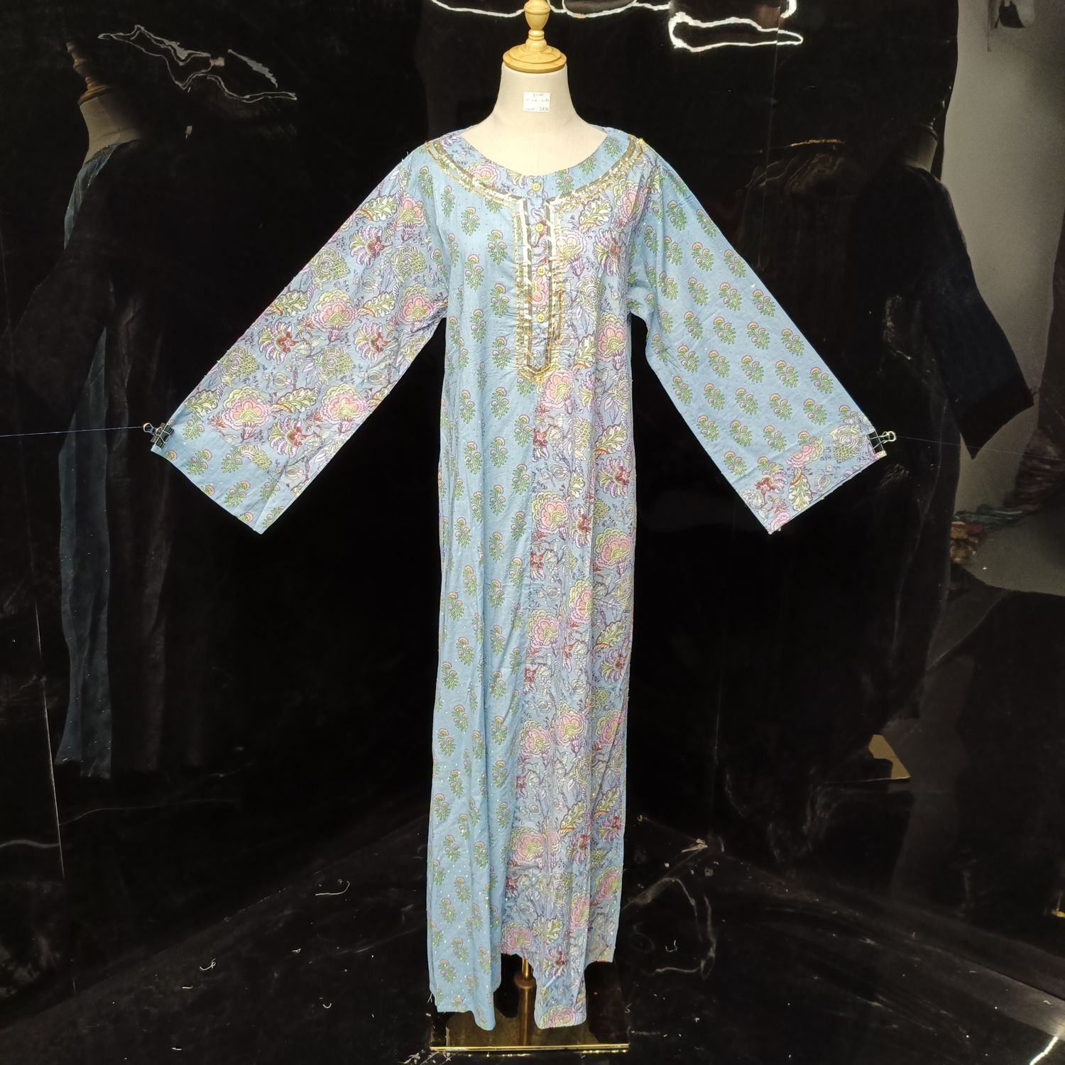 S/M Noorain Crystal Printed Cotton Dress 57" Long Jalabiya