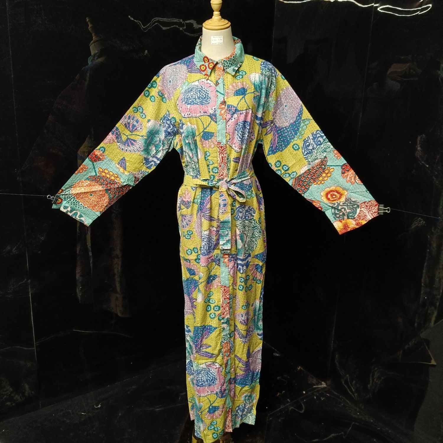 2XL/3XL Tansy crystal Printed Cotton Dress 57" Long Jalabiya