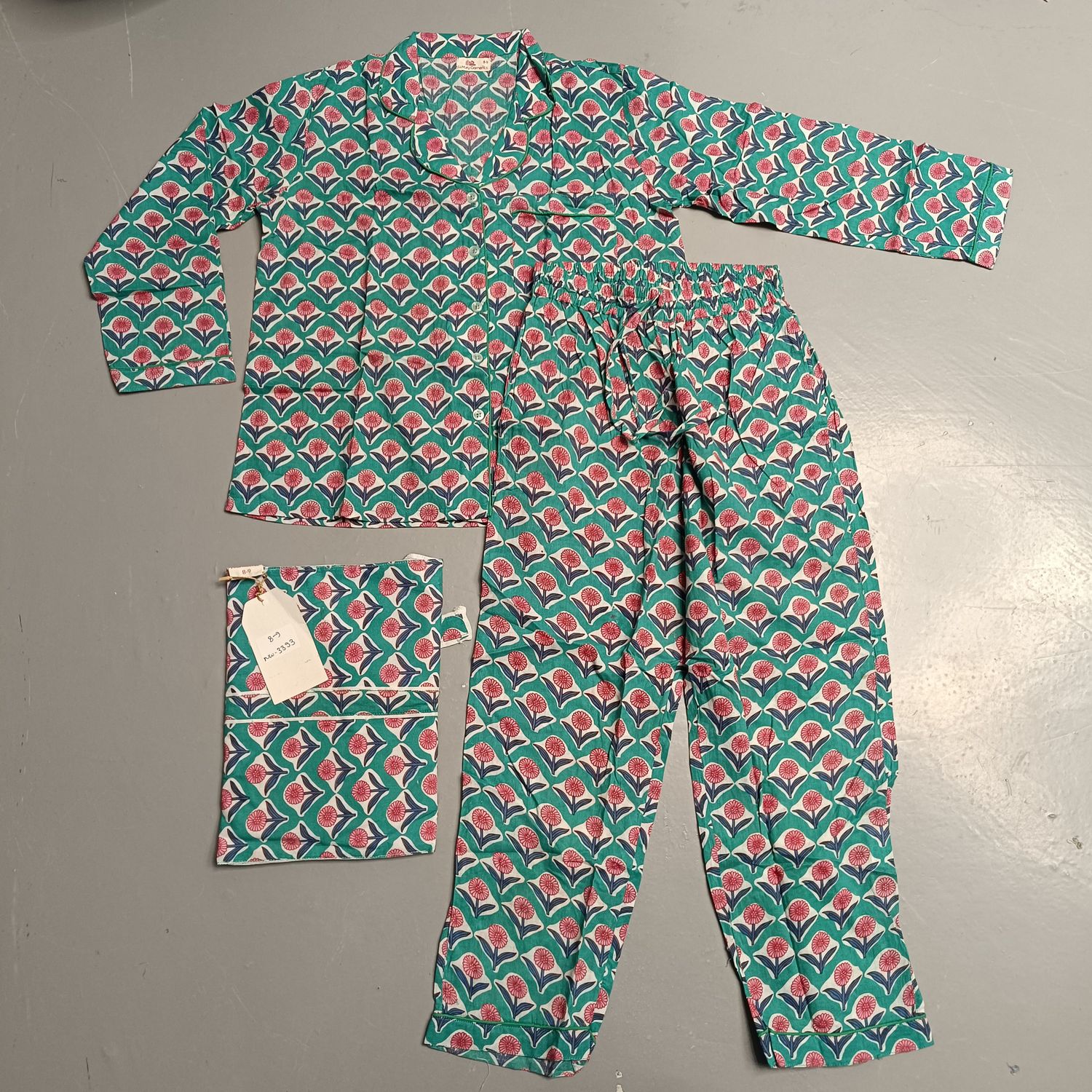 8-9 Year Cotton Full Sleeves Shirt Collar Neck Full Pajama Set