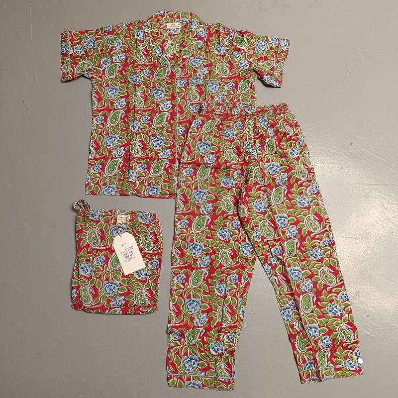8-9 Year Cotton Half Sleeves Shirt Collar Neck Full Pajama Set