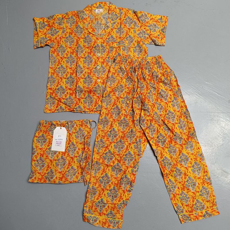 8-9 Year Cotton Half Sleeves Shirt Collar Neck Full Pajama Set