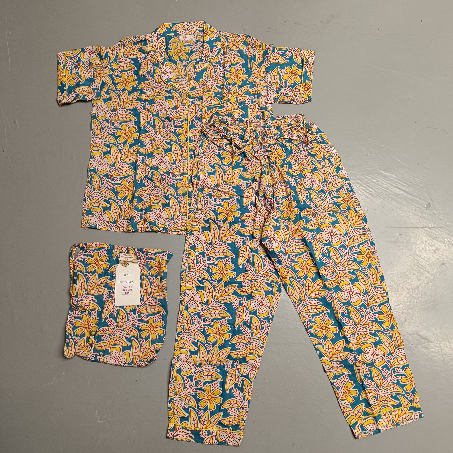 8-9 Year Cotton Half Sleeves Shirt Collar Neck Full Pajama Set