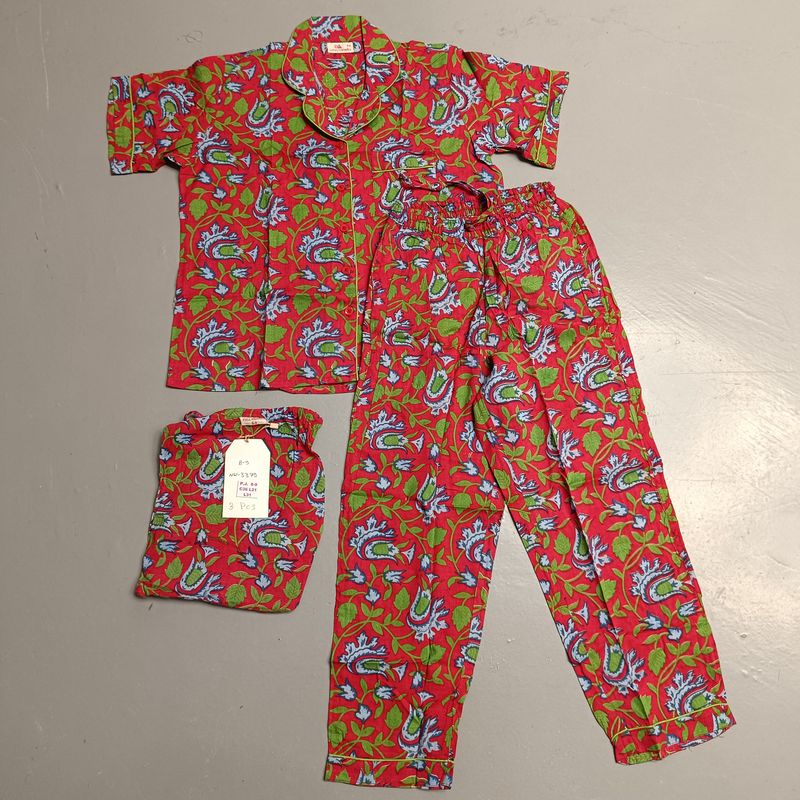 8-9 Year Cotton Half Sleeves Shirt Collar Neck Full Pajama Set