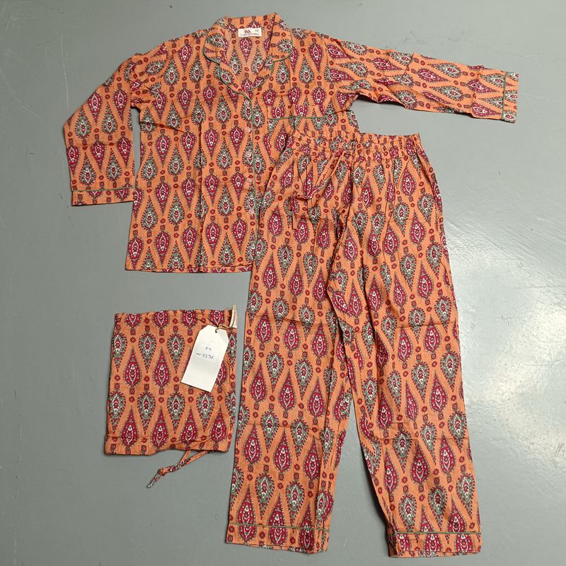 8-9 Year Cotton Full Sleeves Shirt Collar Neck Full Pajama Set