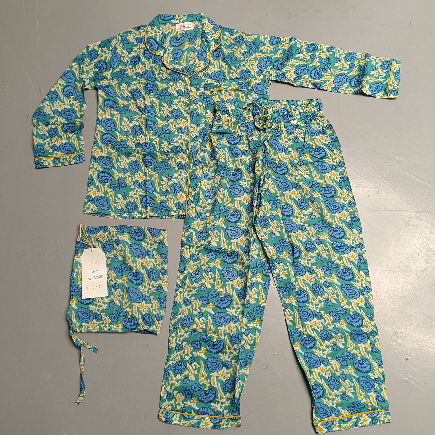 8-9 Year Cotton Full Sleeves Shirt Collar Neck Full Pajama Set