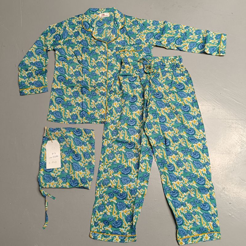 8-9 Year Cotton Full Sleeves Shirt Collar Neck Full Pajama Set