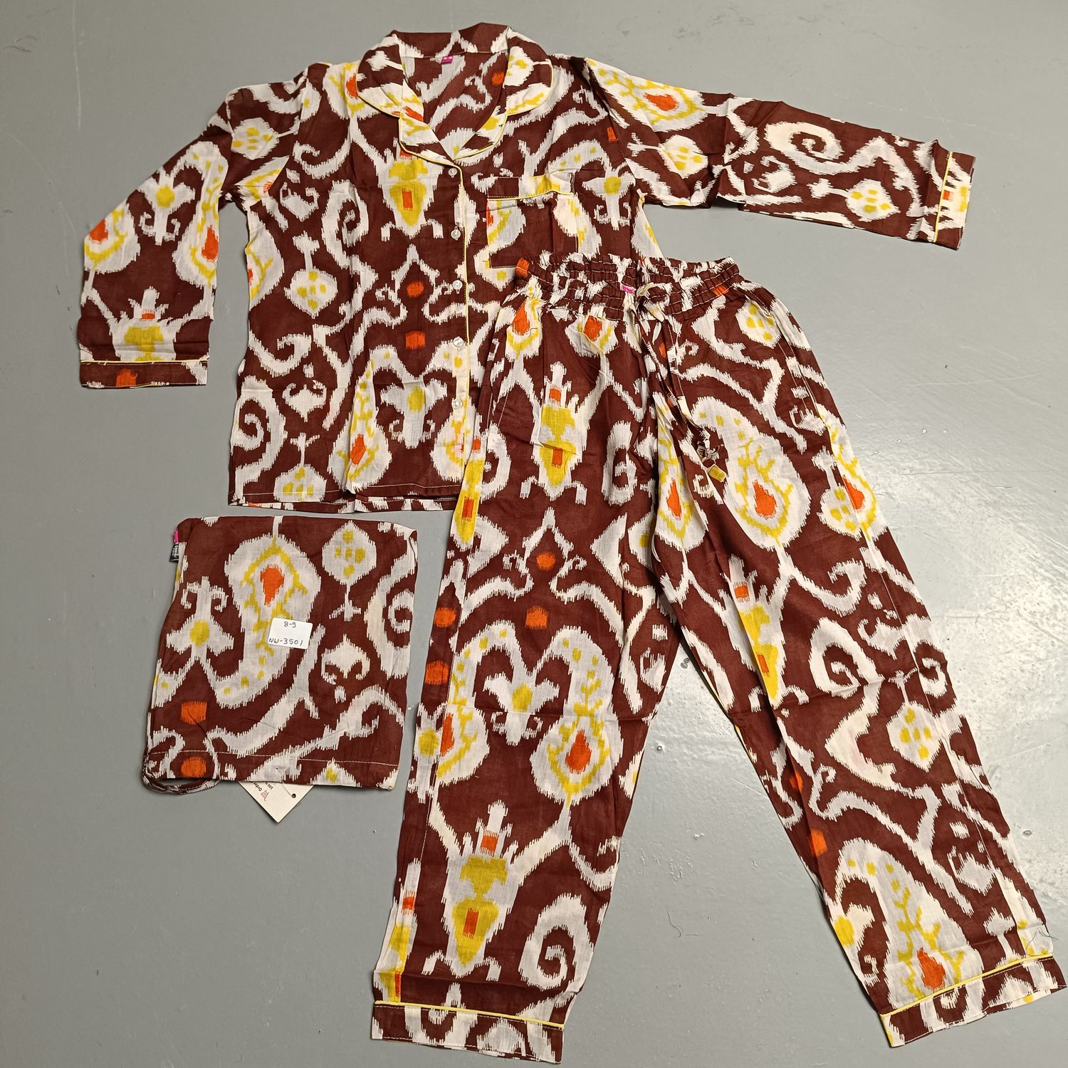 8-9 Year Cotton Full Sleeves Shirt Collar Neck Full Pajama Set