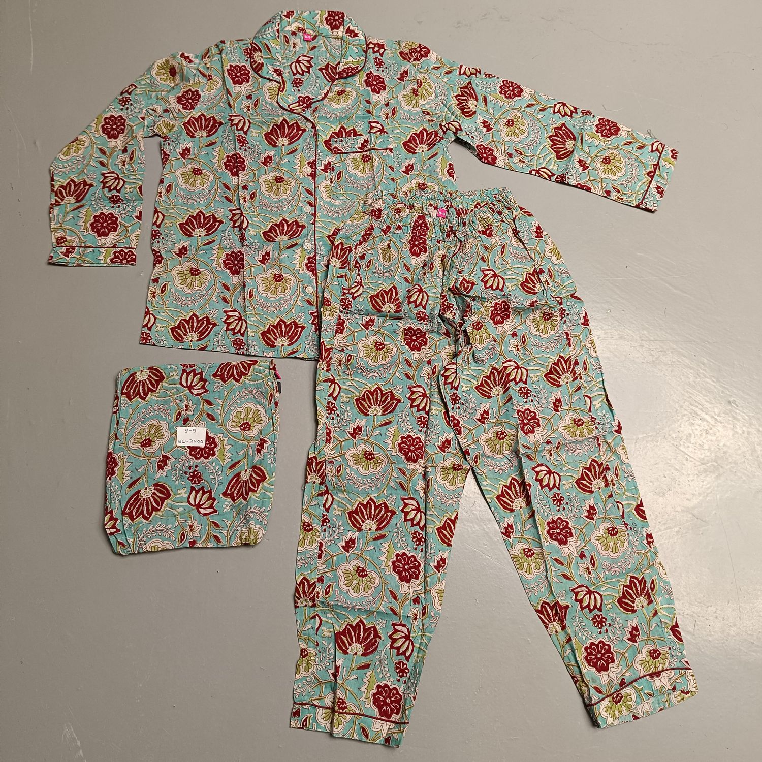 8-9 Year Cotton Full Sleeves Shirt Collar Neck Full Pajama Set