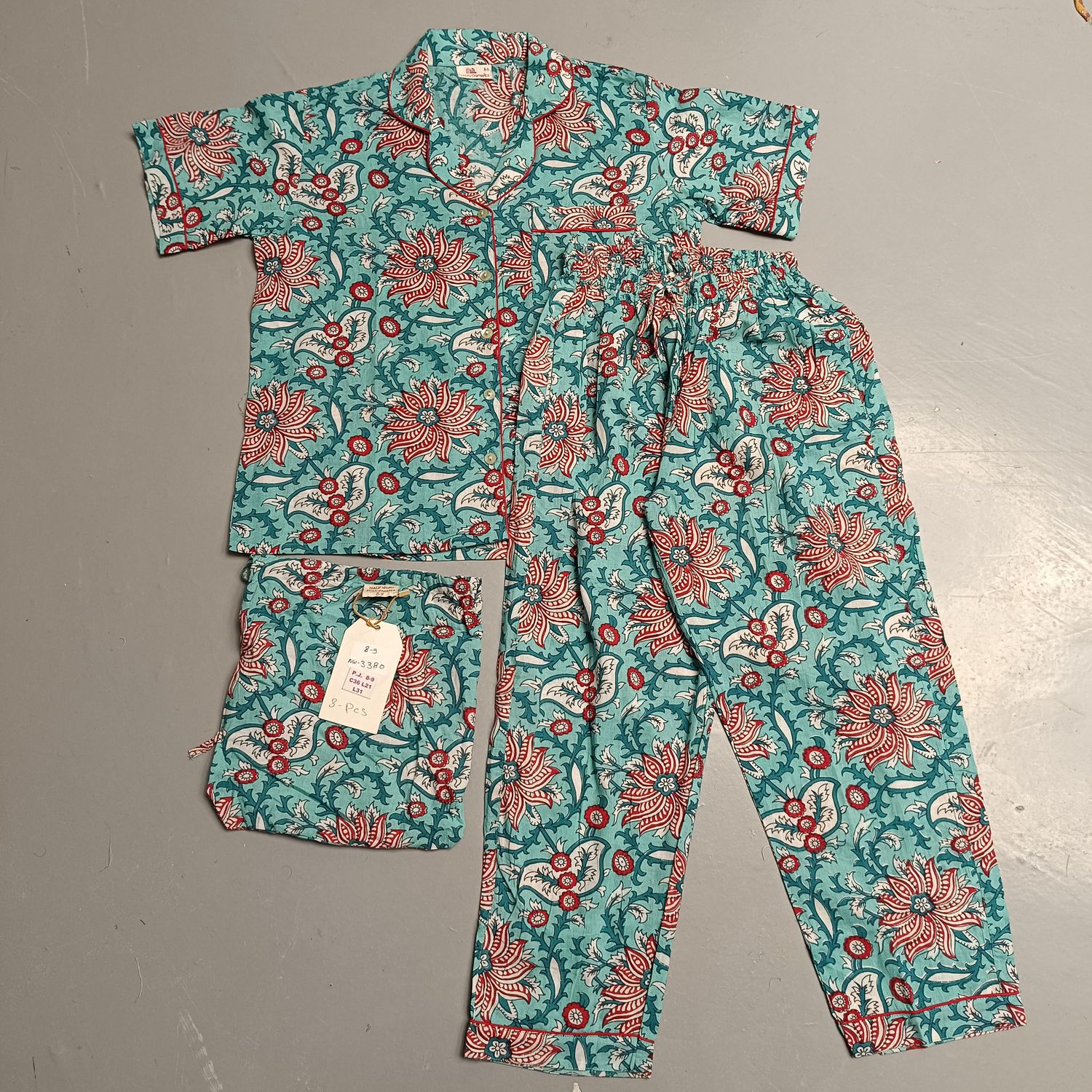 8-9 Year Cotton Half Sleeves Shirt Collar Neck Full Pajama Set