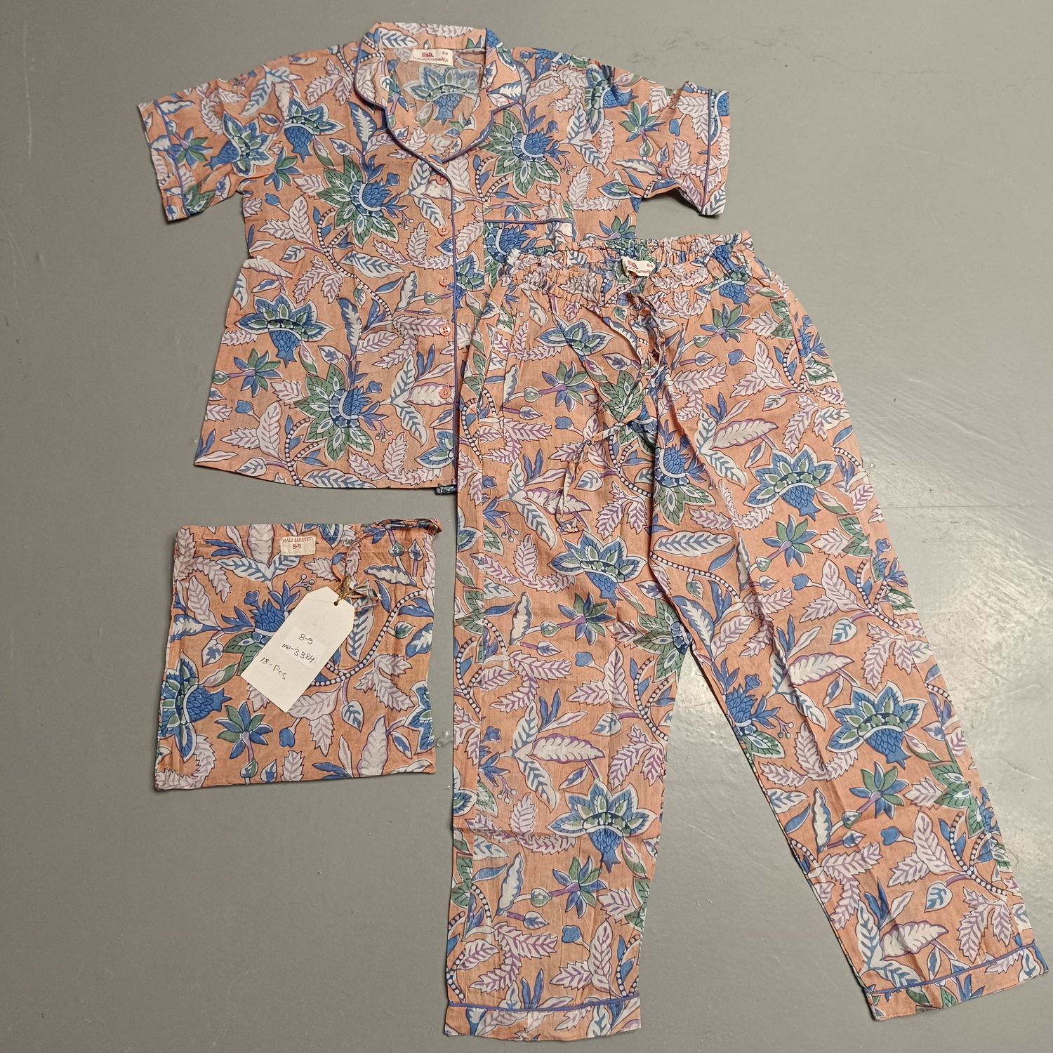 8-9 Year Cotton Half Sleeves Shirt Collar Neck Full Pajama Set