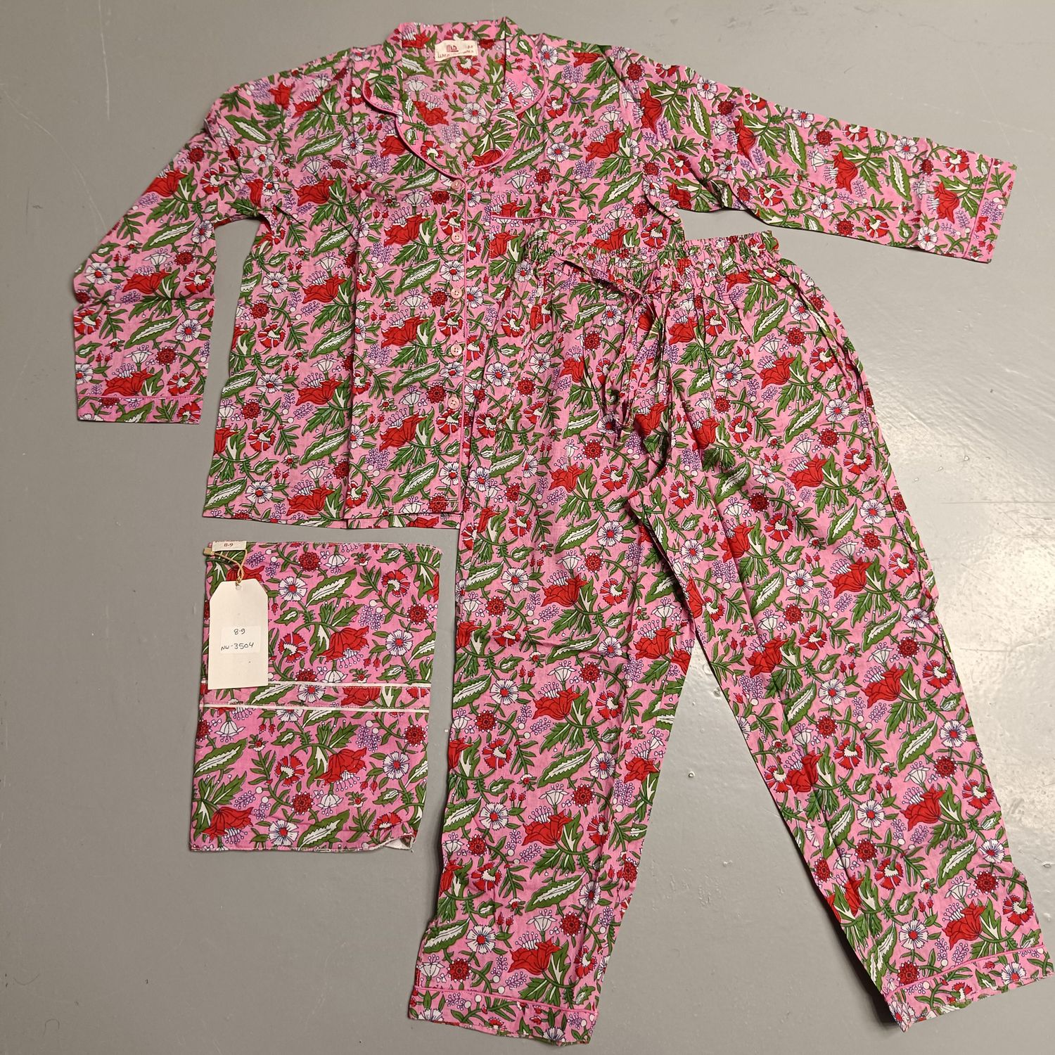 8-9 Year Cotton Full Sleeves Shirt Collar Neck Full Pajama Set