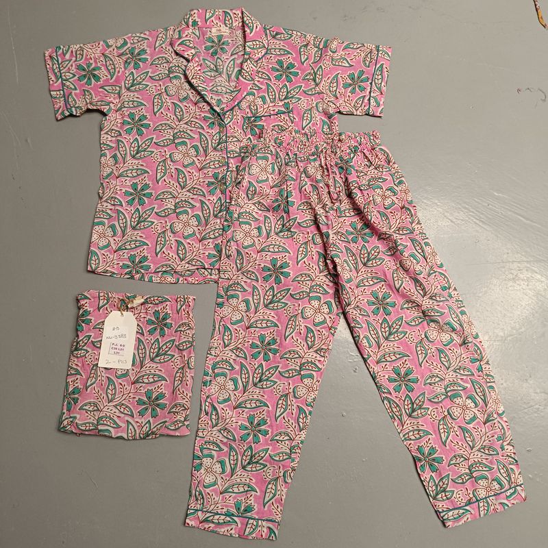 8-9 Year Cotton Half Sleeves Shirt Collar Neck Full Pajama Set