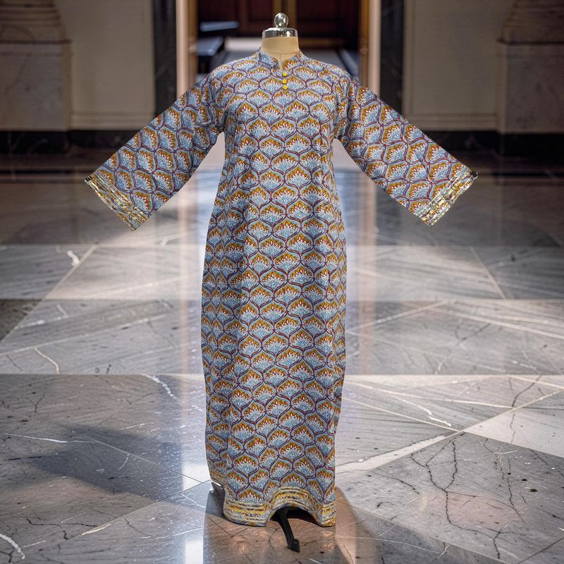 2XL/3XL Khadijah Printed Cotton Dress 57"Long Jalabiya