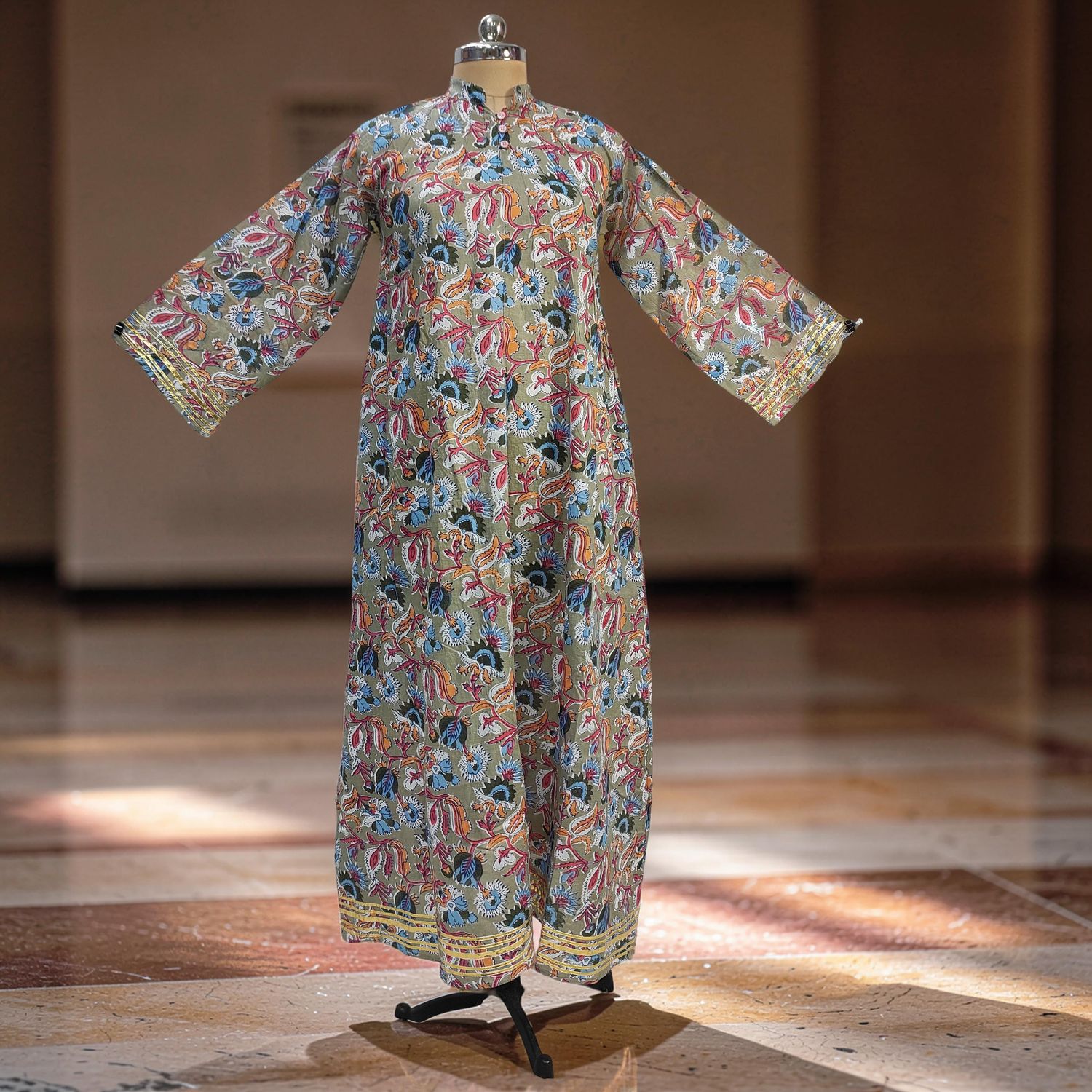 2XL/3XL Khadijah Printed Cotton Dress 57"Long Jalabiya JP