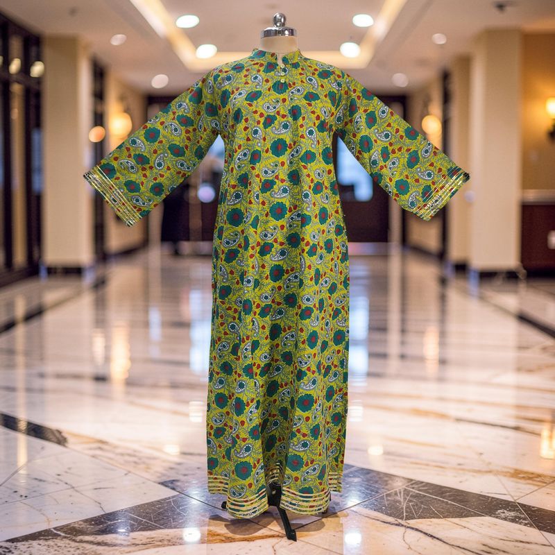 2XL/3XL Khadijah Printed Cotton Dress 57"Long Jalabiya