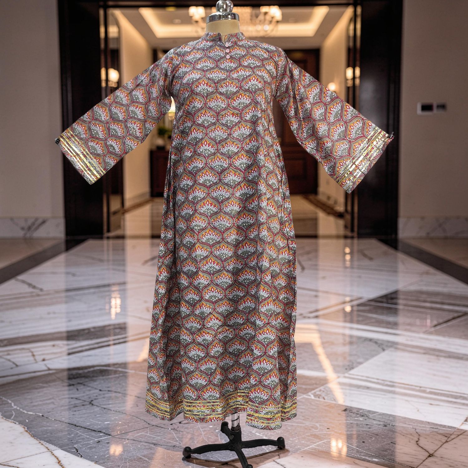 2XL/3XL Khadijah Printed Cotton Dress 57"Long Jalabiya JP
