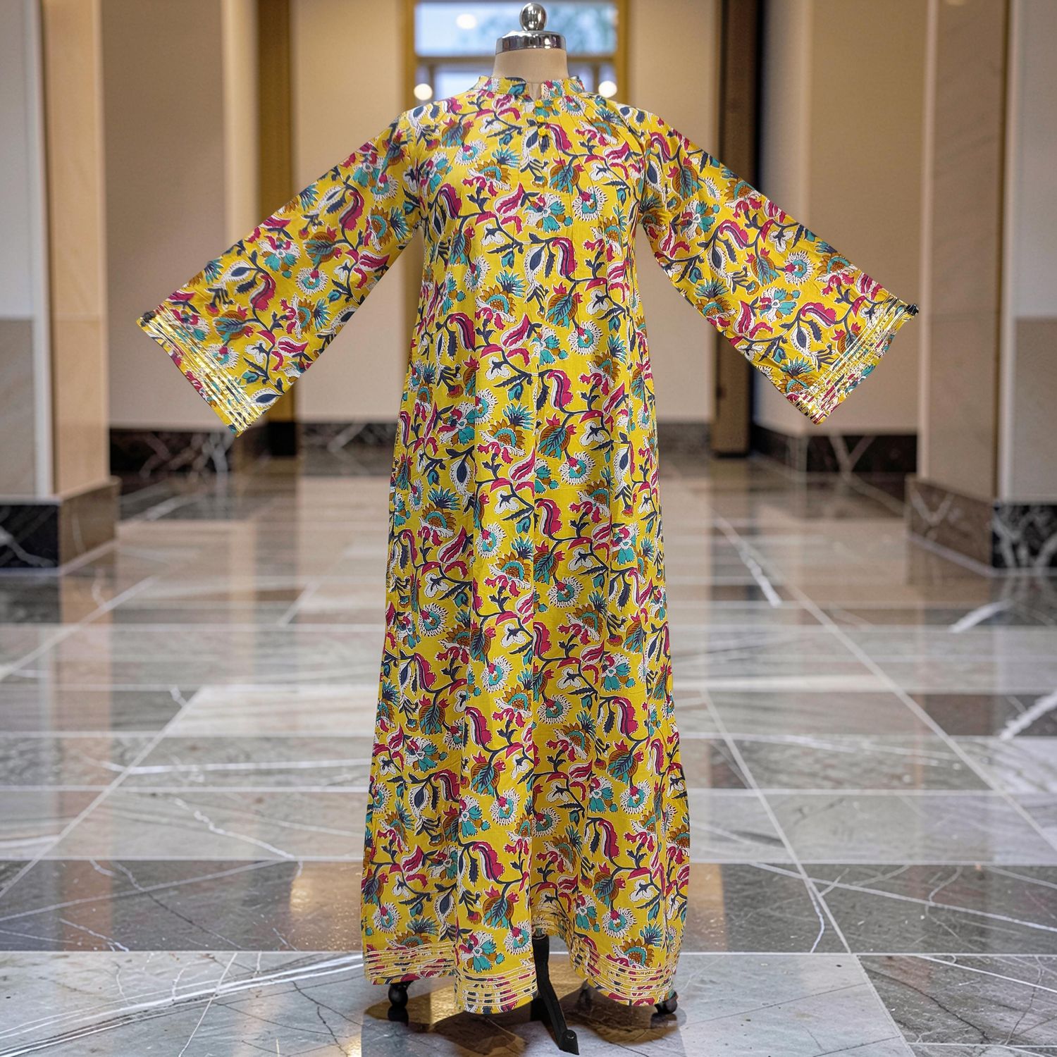 2XL/3XL Khadijah Printed Cotton Dress 57"Long Jalabiya JP