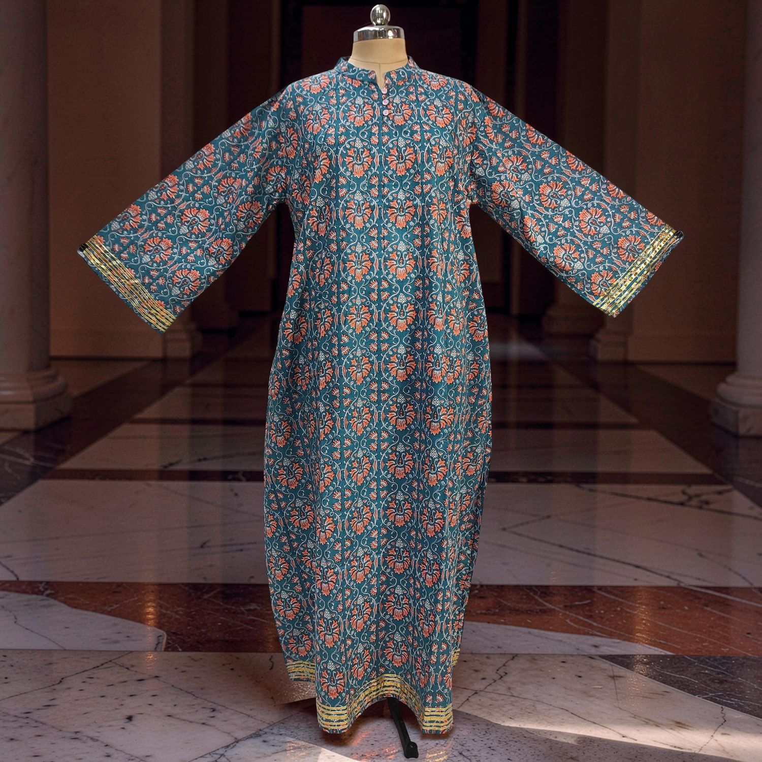 2XL/3XL Khadijah Printed Cotton Dress 57"Long Jalabiya JP