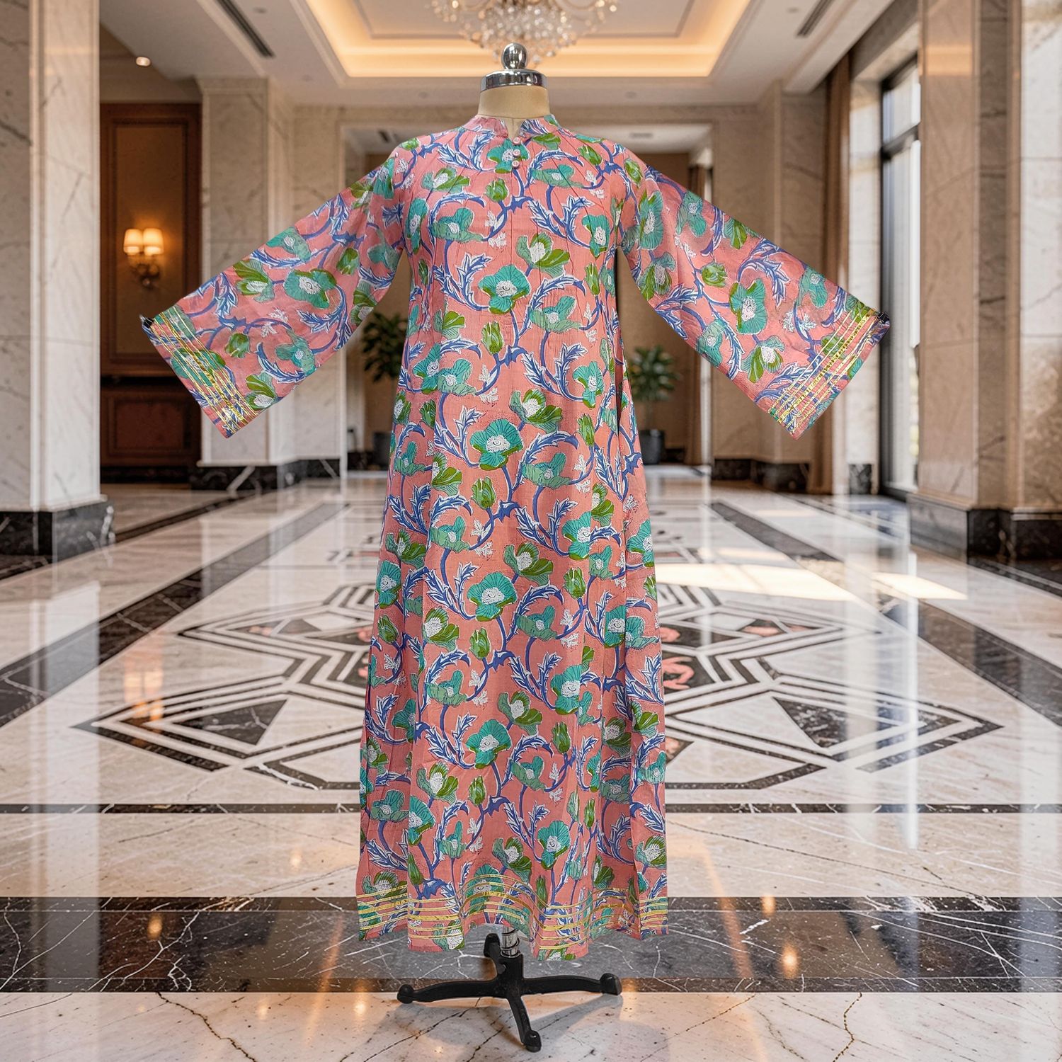 2XL/3XL Khadijah Printed Cotton Dress 57"Long Jalabiya JP