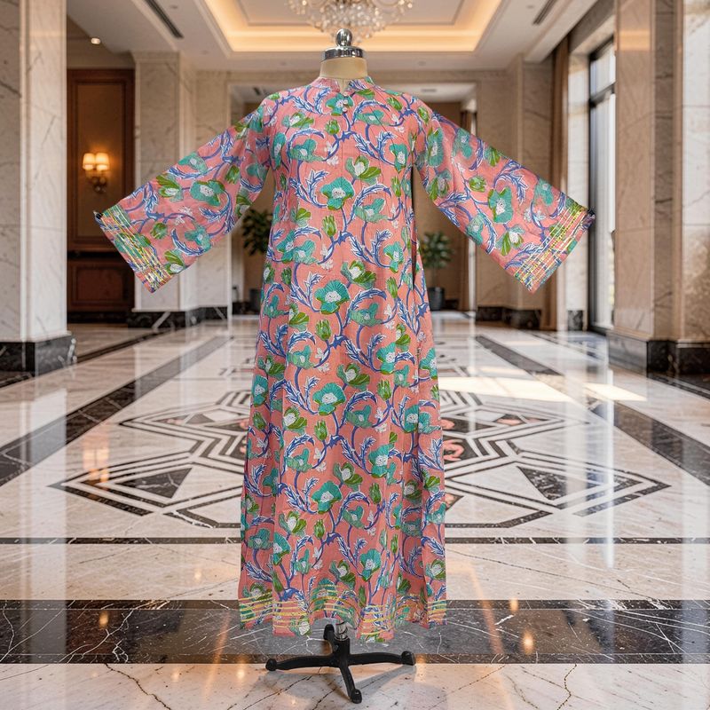 2XL/3XL Khadijah Printed Cotton Dress 57"Long Jalabiya