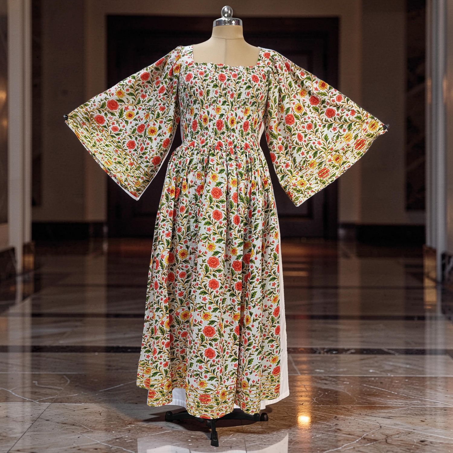 2XL/3XL Elzina Printed Cotton Dress 57" Long Jalabiya JP