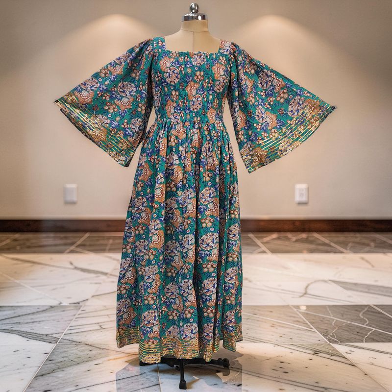 2XL/3XL Elzina Printed Cotton Dress 57" Long Jalabiya