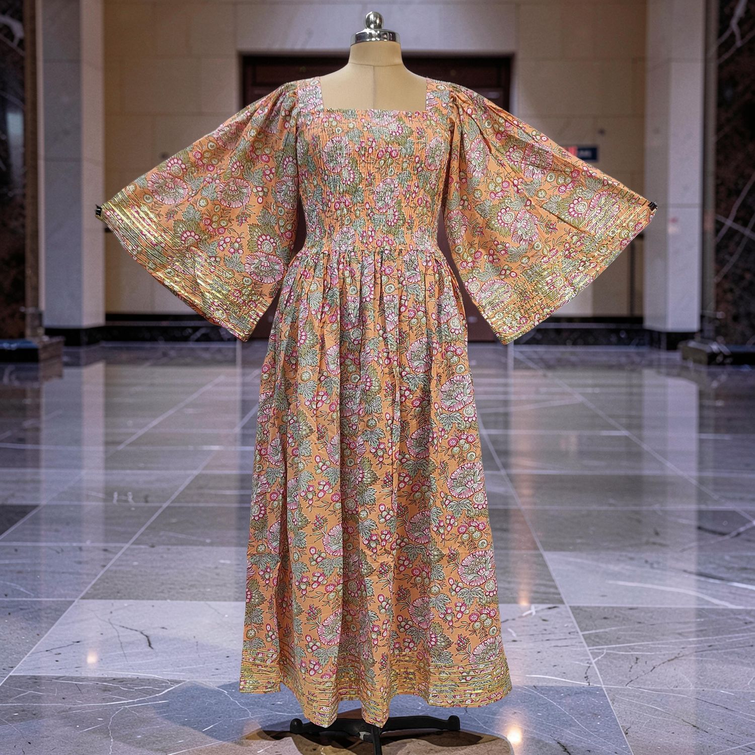 2XL/3XL Elzina Printed Cotton Dress 57" Long Jalabiya JP