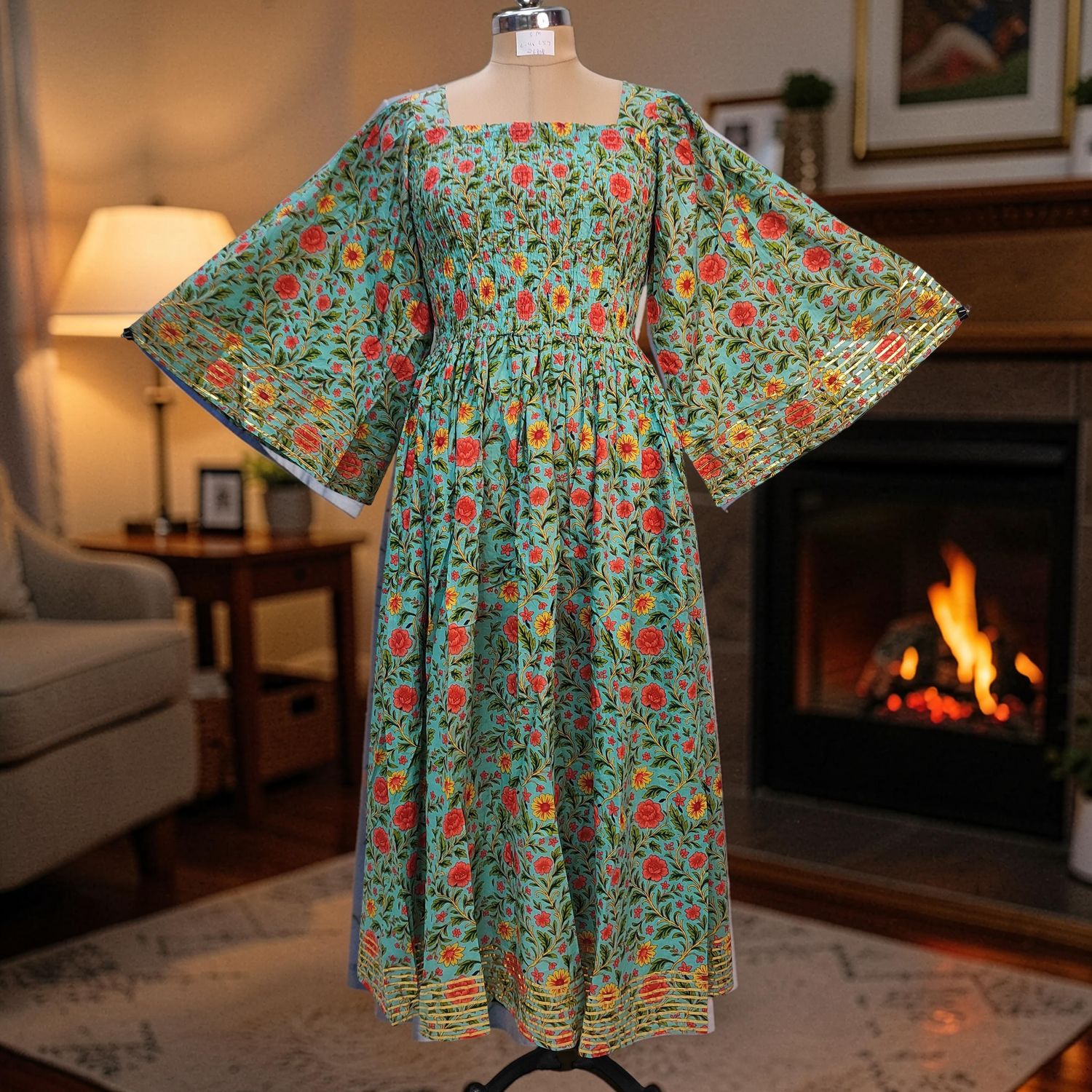 XS/S Elzina Printed Cotton Dress 54" Long Jalabiya JP