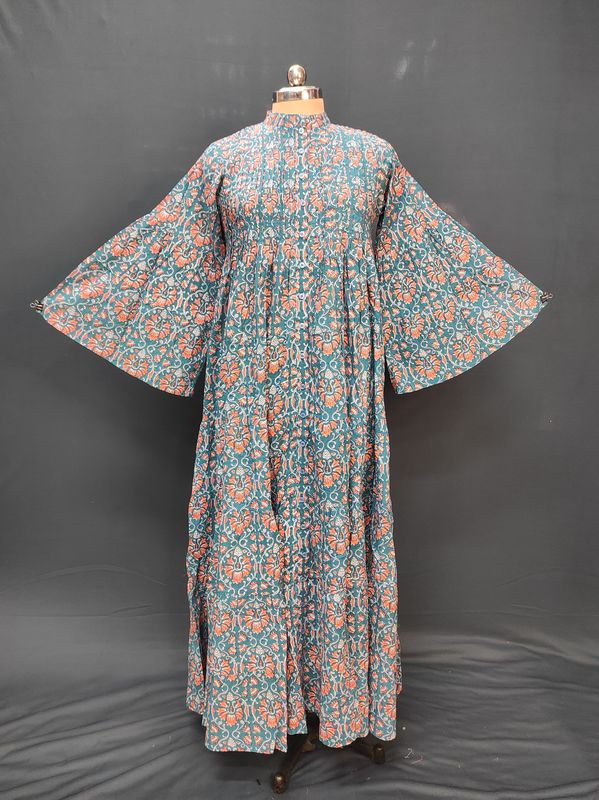 2XL/3XL Halisa Printed Cotton Dress 57" Long Jalabiya