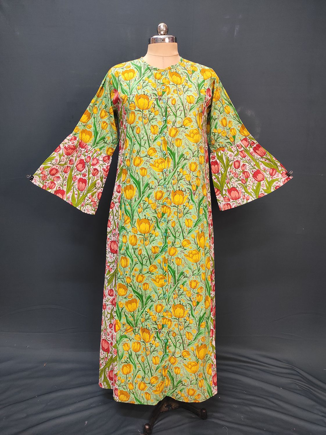 S/M Geti Printed Cotton Dress 57" Long Jalabiya