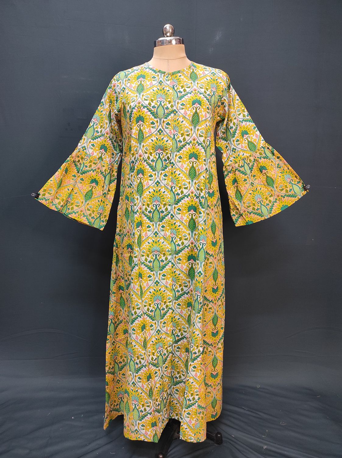 S/M Geti Printed Cotton Dress 57" Long Jalabiya
