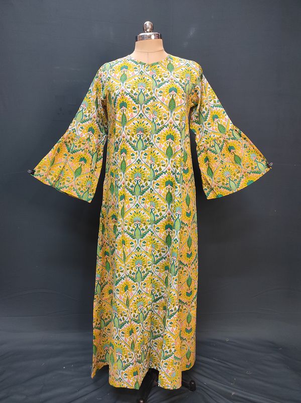 S/M Geti Printed Cotton Dress 57" Long Jalabiya