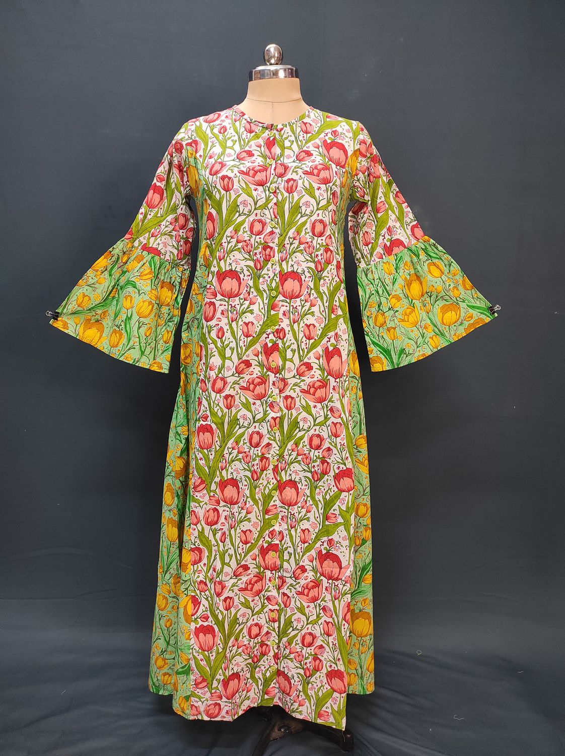 S/M Geti Printed Cotton Dress 57" Long Jalabiya