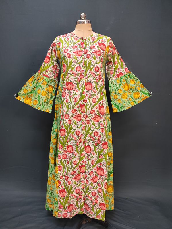 S/M Geti Printed Cotton Dress 57" Long Jalabiya