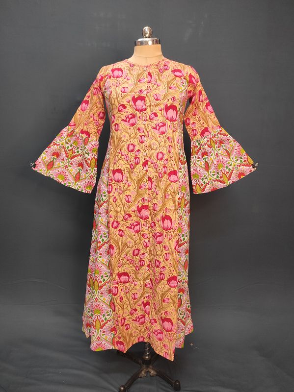 XS/S Geti Printed Cotton Dress 54" Long Jalabiya